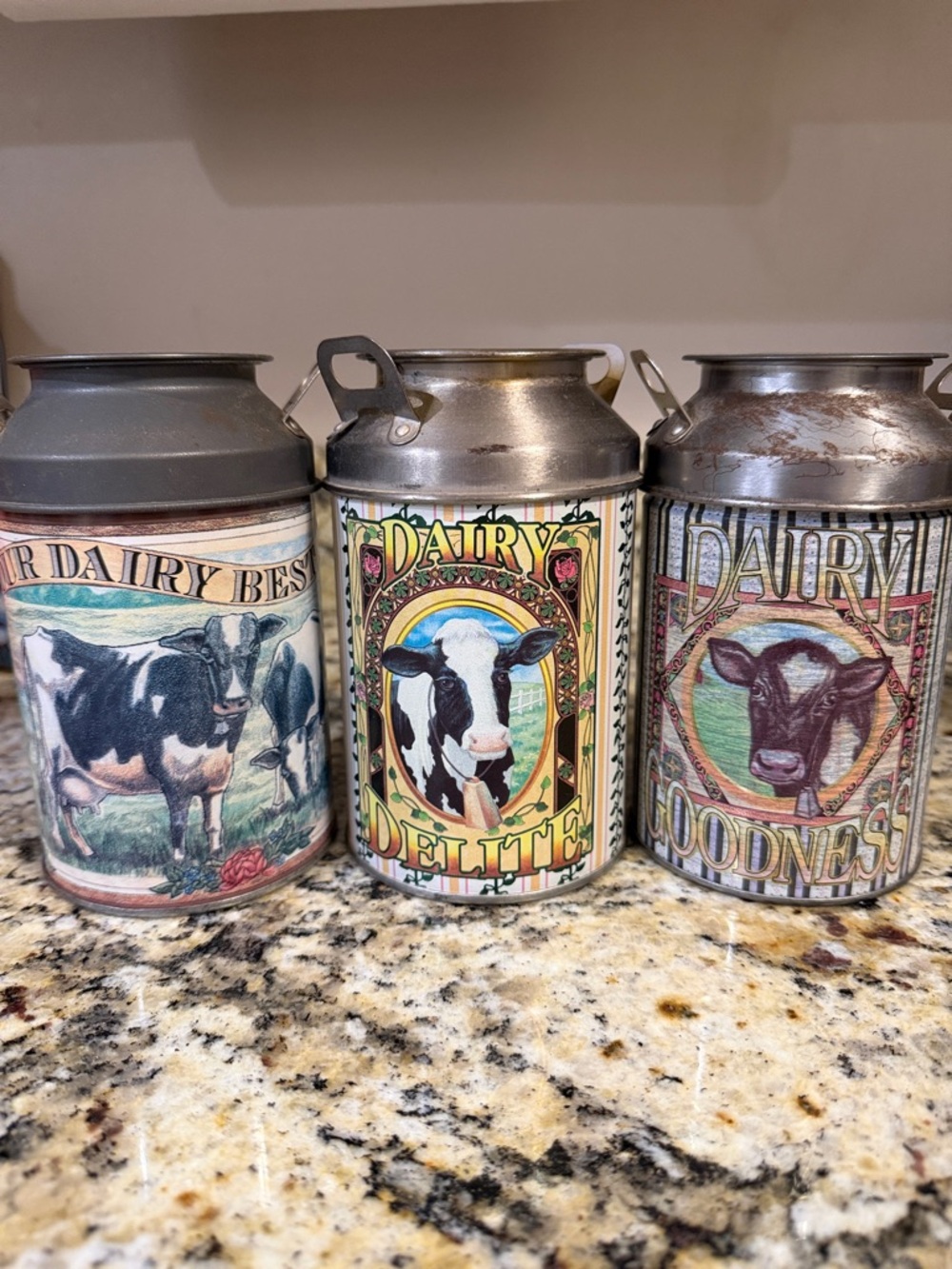 Vintage Farmhouse Dairy Can Trio - Cow Artwork